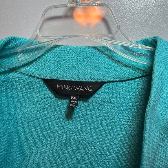 Ming Wang Aqua Teal Green Open Front Knit Cardigan Sweater Jacket PXL - Picture 5 of 14